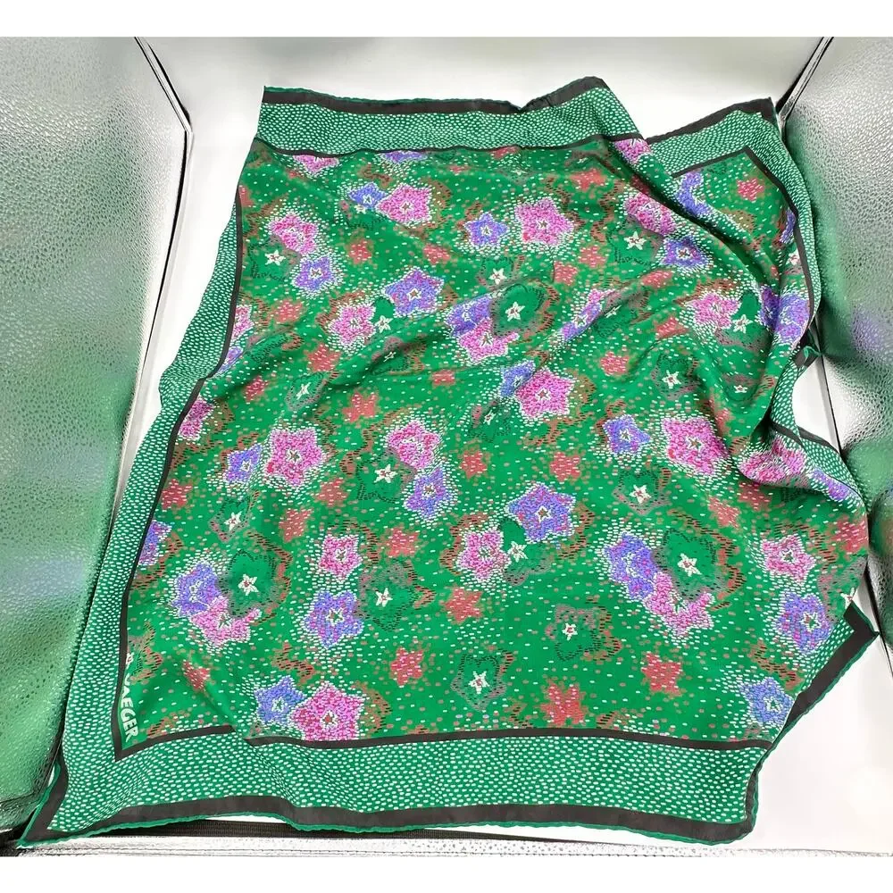 JAEGER Paris Vintage Silk Scarf Square Green Red Pink Floral Print 26